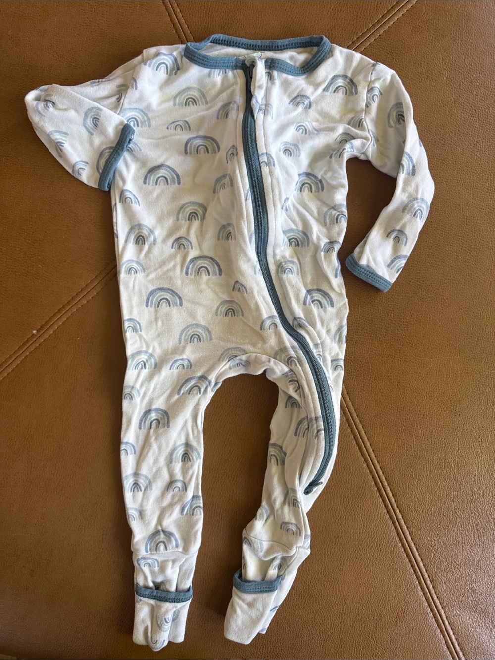 Dreamland Baby One-Piece Footed Zipper Sleepwear in Soft White and Blue